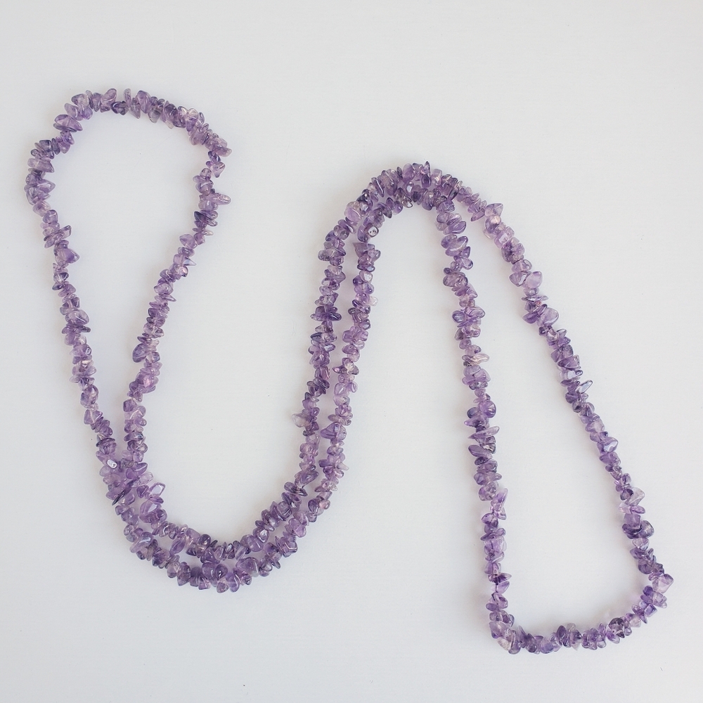 Vintage Amethyst Chip‎ Necklace 36 Long Purple Natural Stone Violet Quartz